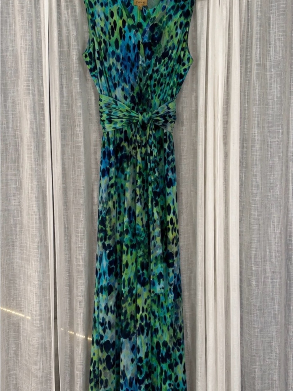 Kasper Blue & Green Printed Maxi Dress with Tie Waist